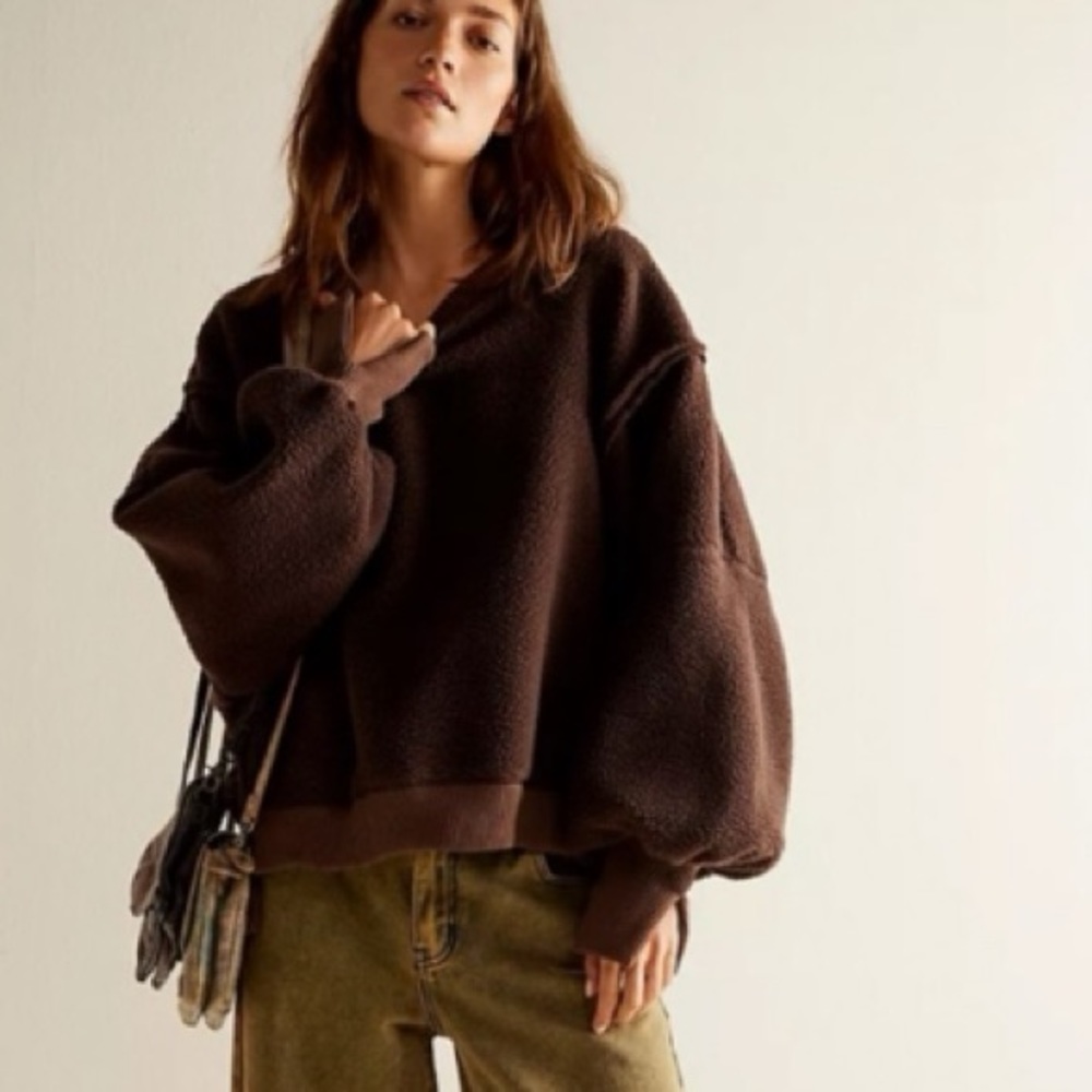 NWT Free People Cozy Camden Sweatshirt // OVERSIZED, Size XS; Cocoa Brown